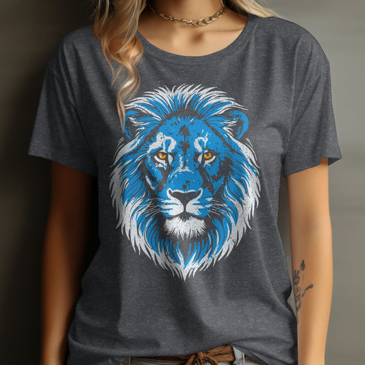Blue Lion Face Graphic T-shirt Dark Heather