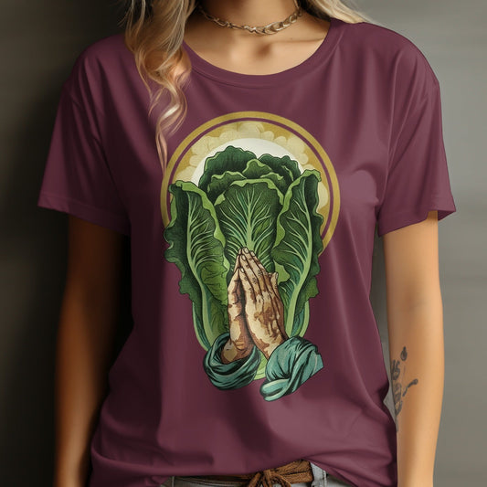 Vibrant Praying Hands and Lettuce Design Tshirt Product