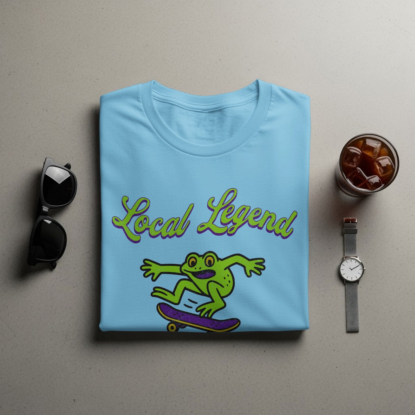 Local Legend Frog Skateboarding Fun Graphic Tee