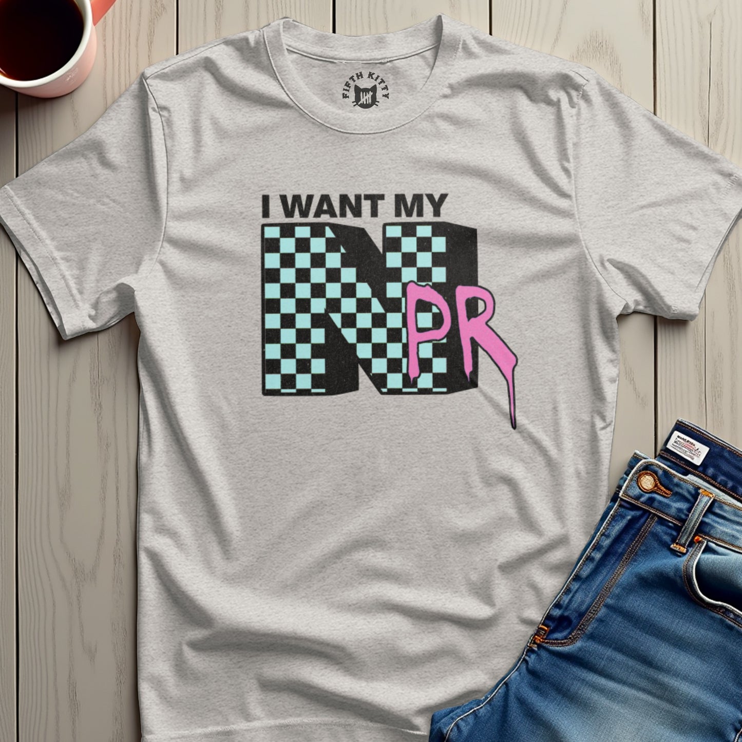 I Want My NPR Checkered Graphic Tee Shirt product type