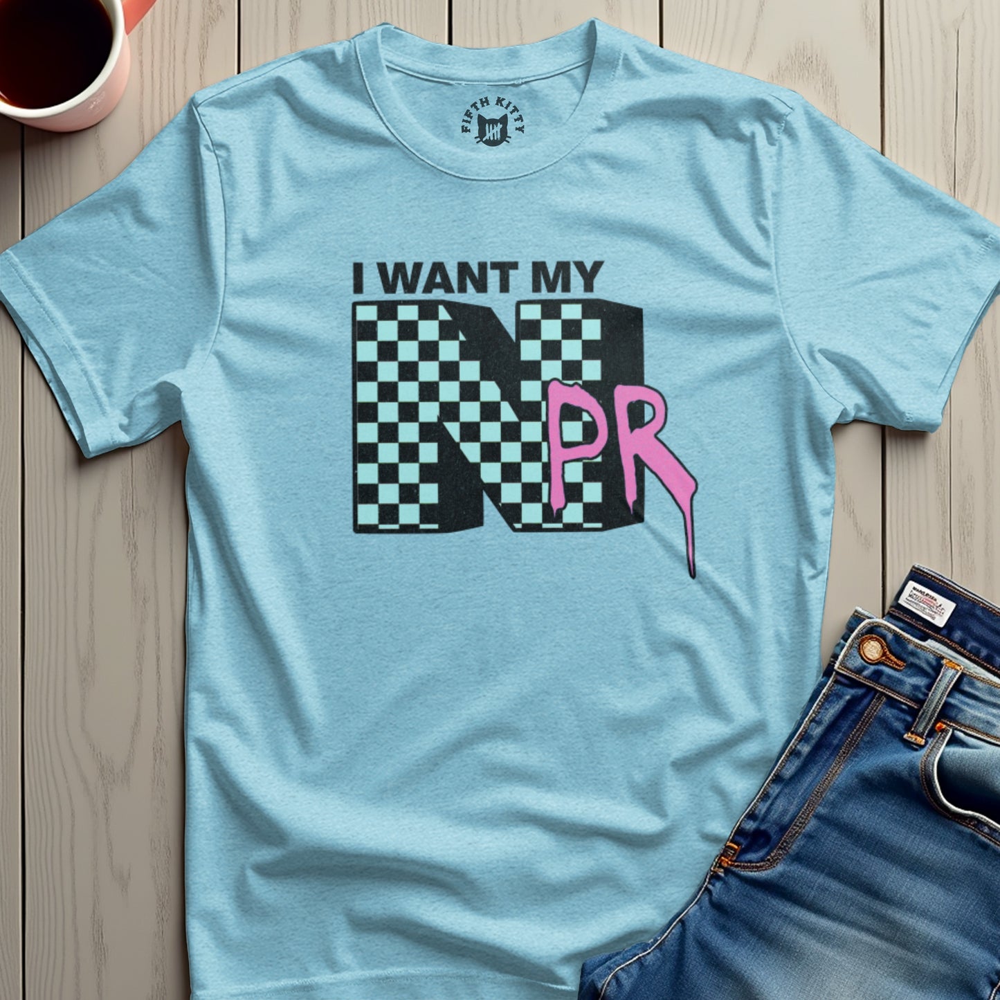 I Want My NPR Checkerboard Retro Graphic T-shirt product type