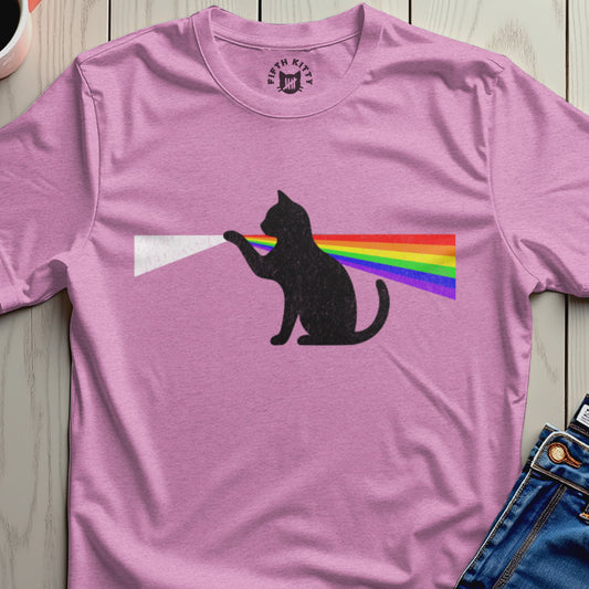 Cat with Rainbow and Pink Background Shirt Design