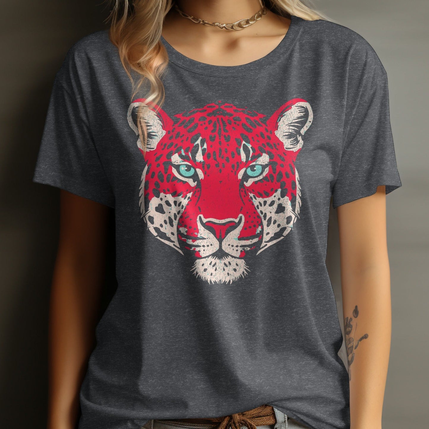 Bold Red Leopard Graphic Tee Shirt Clothing Product
