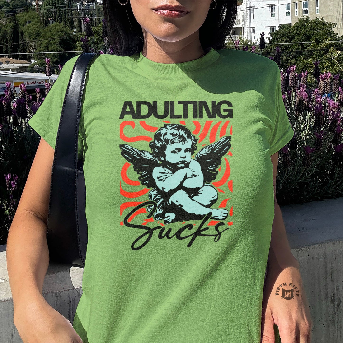 Adulting Sucks Cartoon Angel Graphic Shirt product