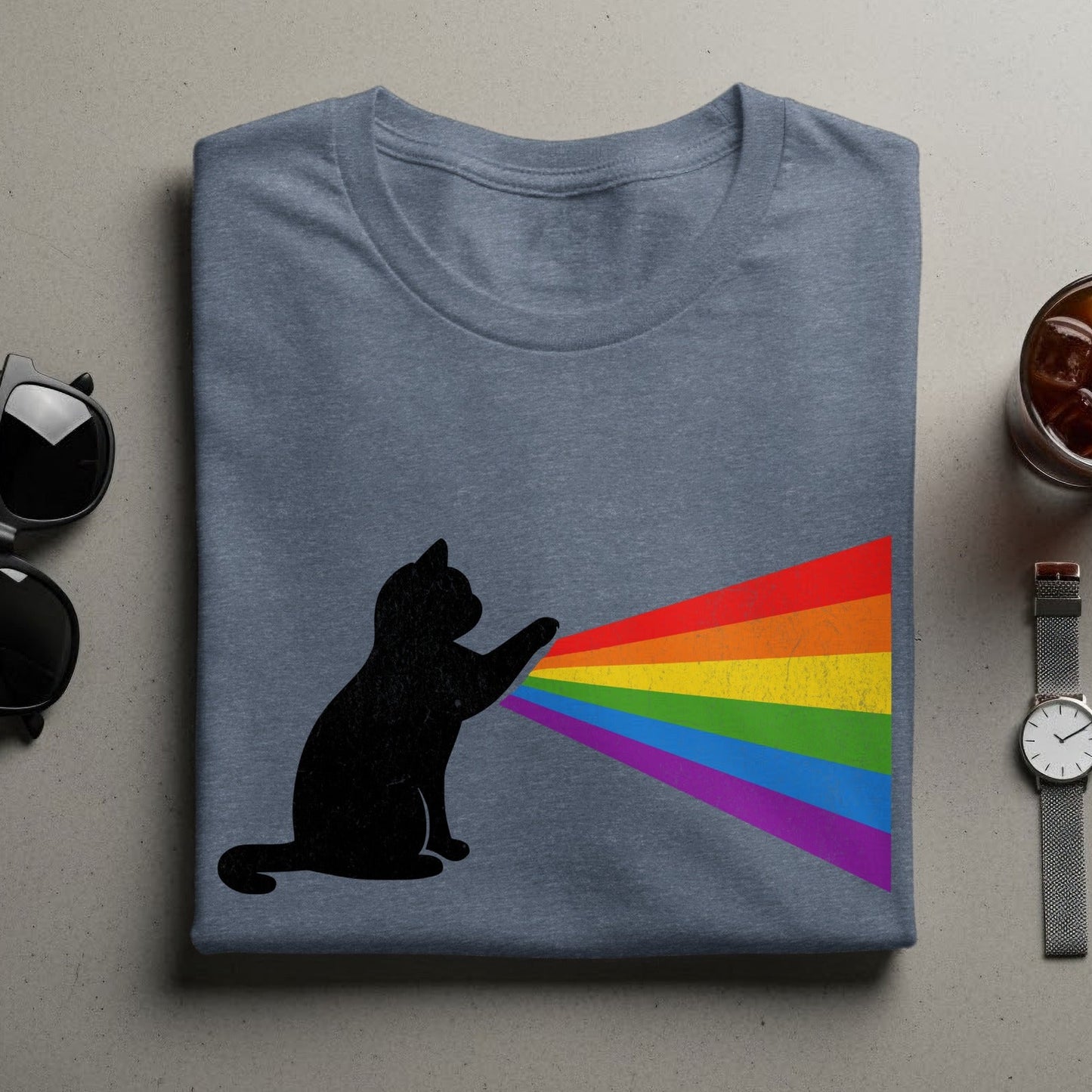 Cat Silhouette with Rainbow Light Beam Shirt