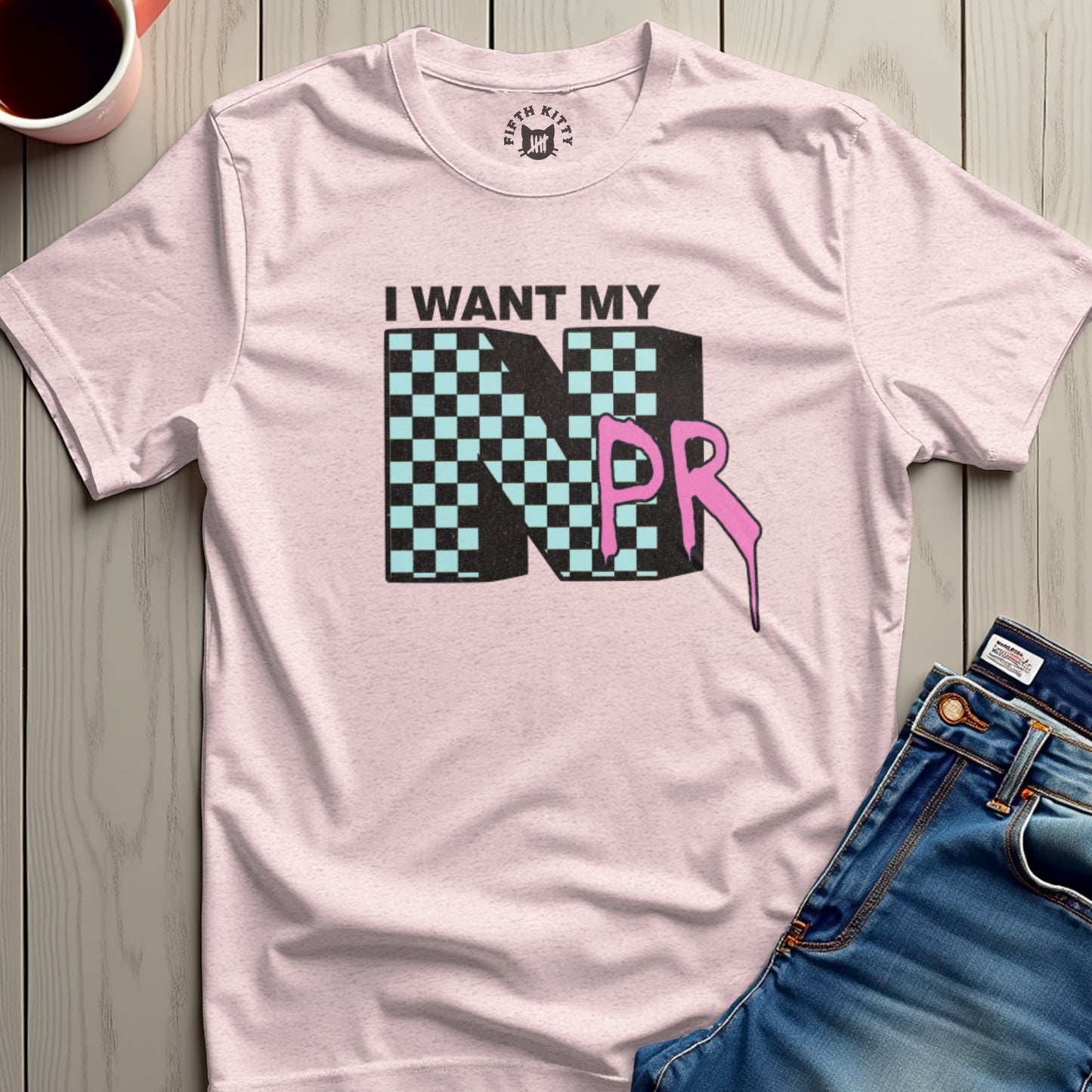 I Want My NPR Graphic Checkered Design T-shirt product