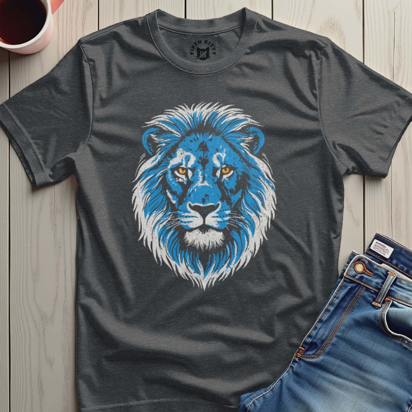 Bold Blue Lion Graphic T-Shirt Roaring Image Product Type