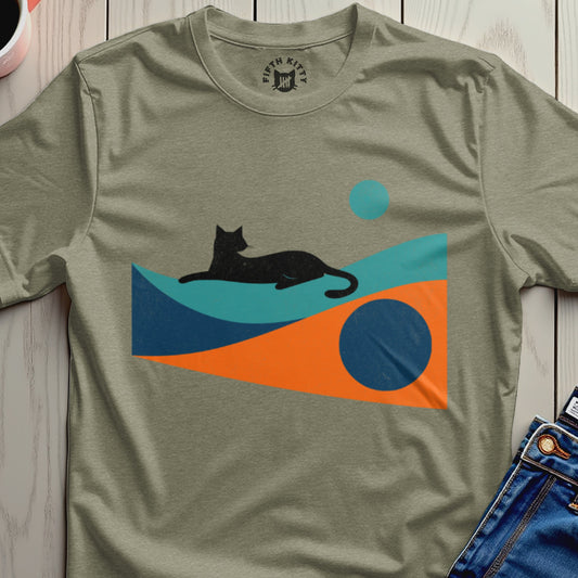 Geometric Black Cat Design Graphic T-Shirt Product