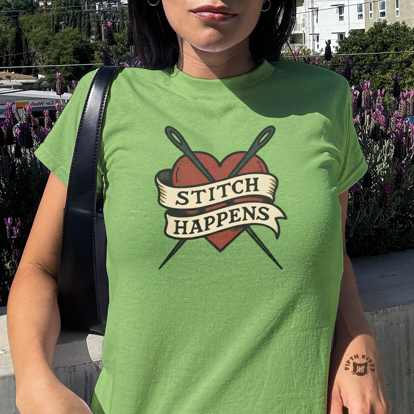 Stitch Happens Heart and Crossed Needles T-Shirt product