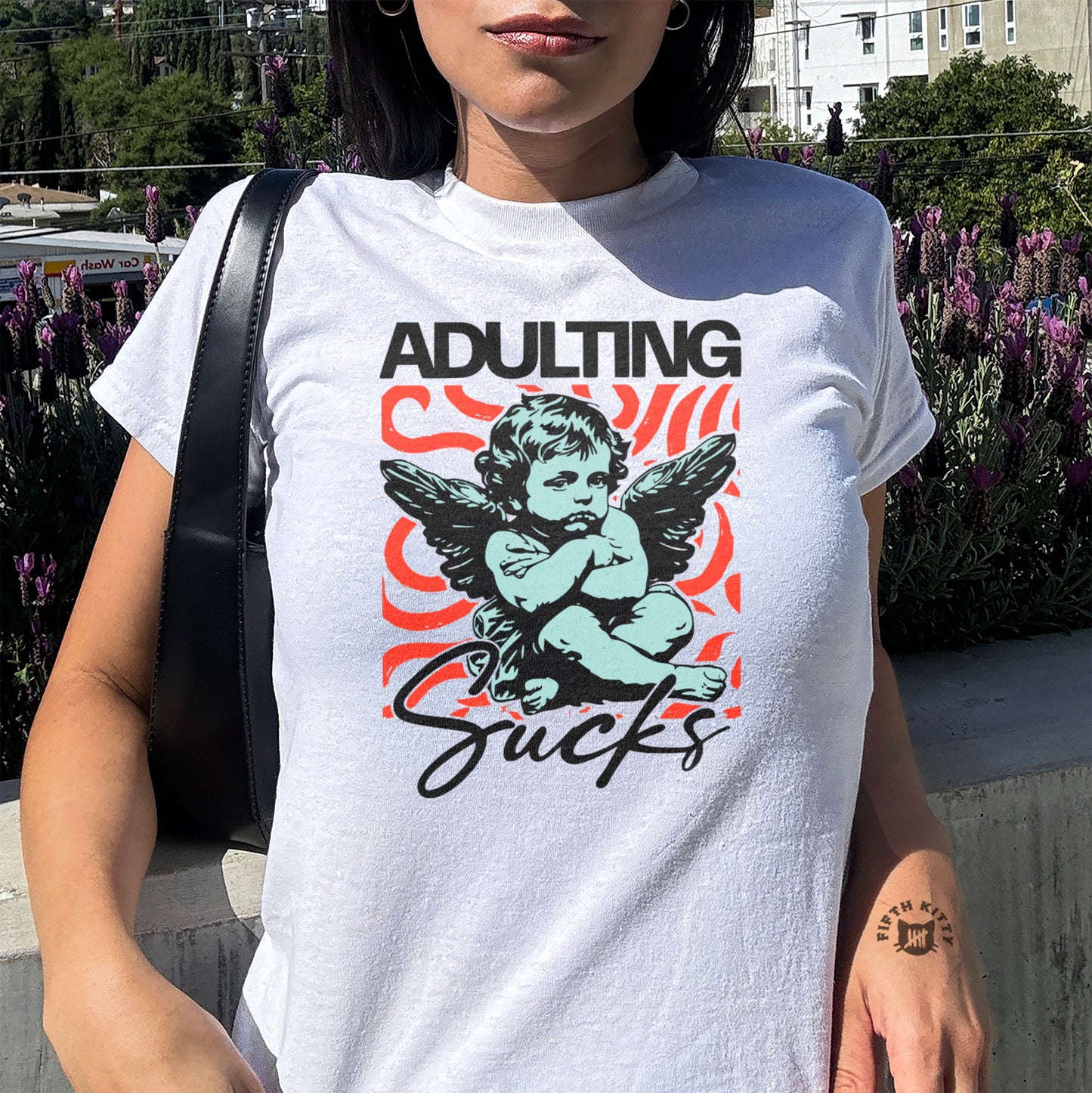 Adulting Sucks Graphic Angel Print T-Shirt product