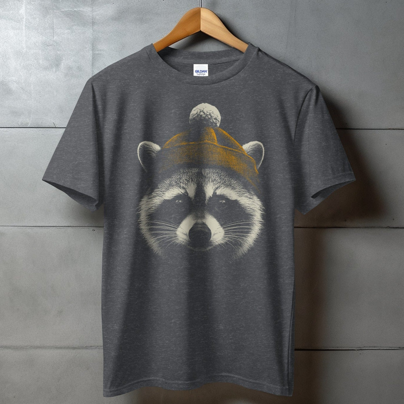 Stylish grey t-shirt with cool raccoon illustration