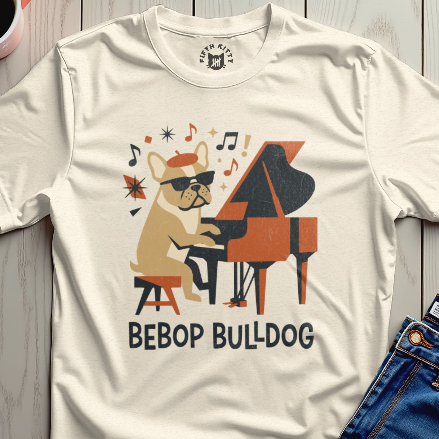 Bebop Bulldog Frenchie Playing Piano Graphic Tee
