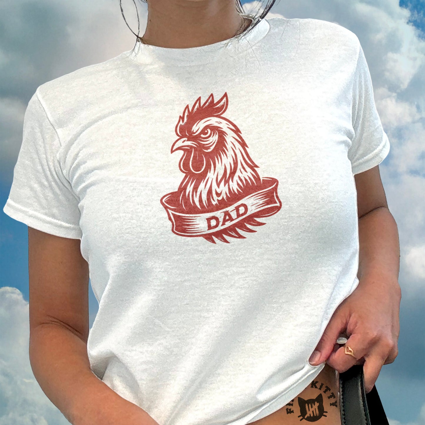 Dad Rooster Graphic Design White T-Shirt Garment product type
