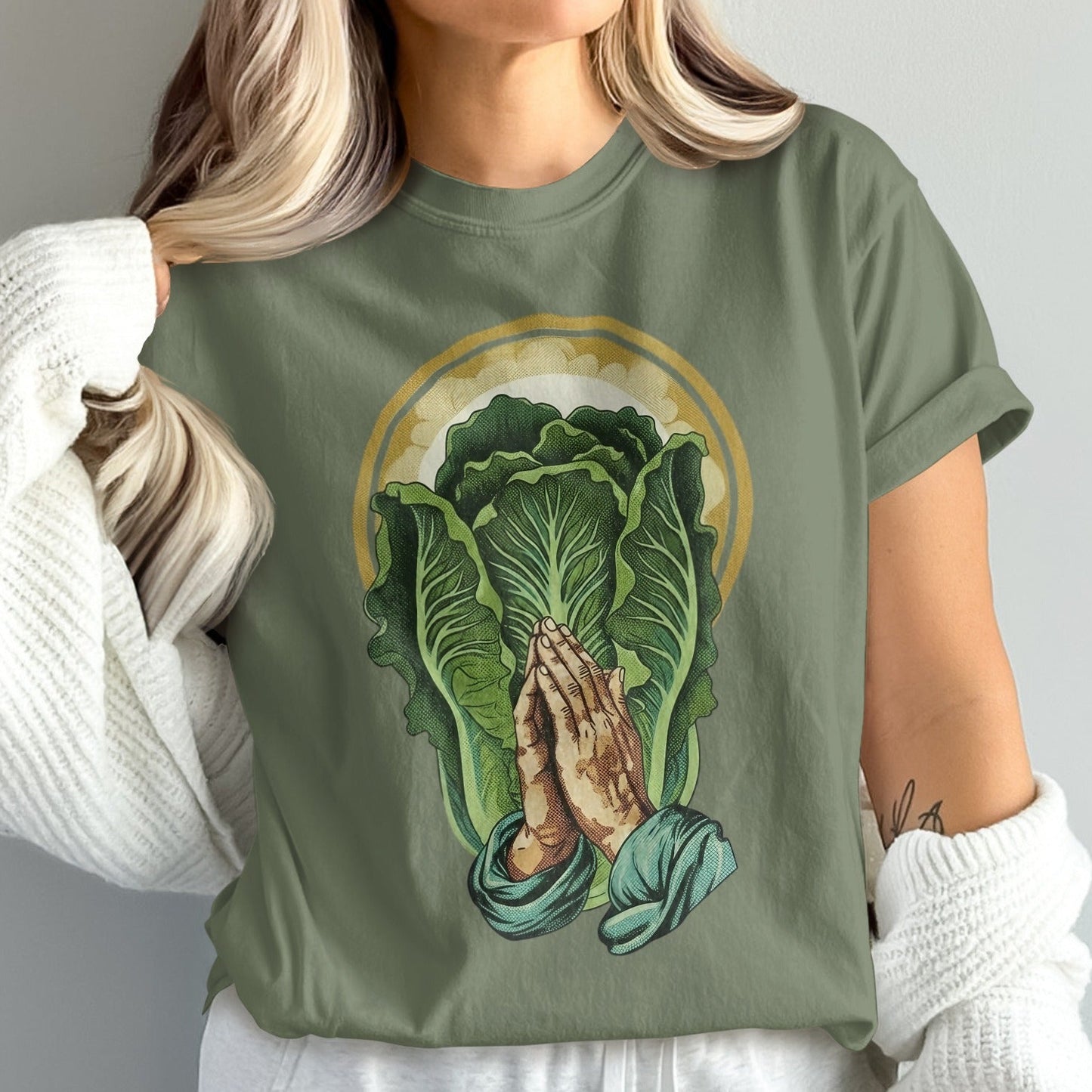 Praying Hands and Cabbage Graphic Tee Shirt product type