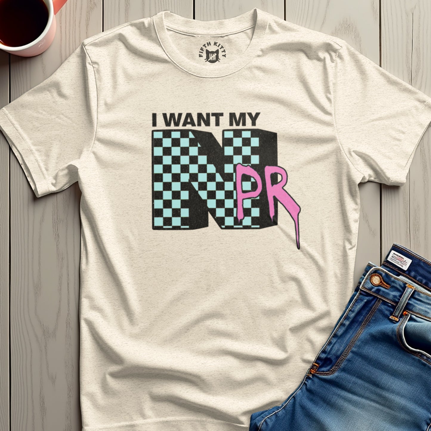 I Want My NPR Checkerboard Pattern Graphic T-shirt product