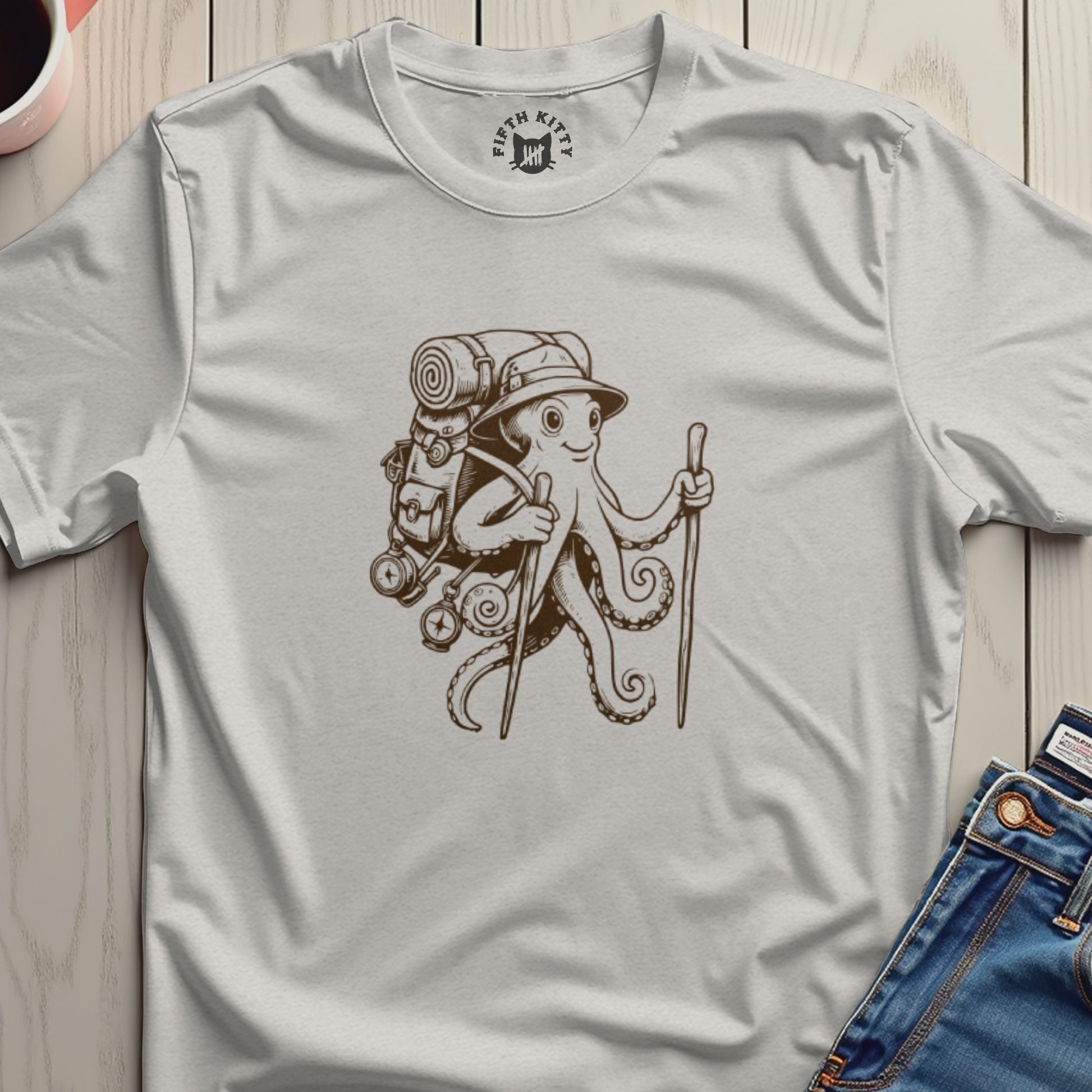 Whimsical Octopus Hiking Design Mens T-Shirt