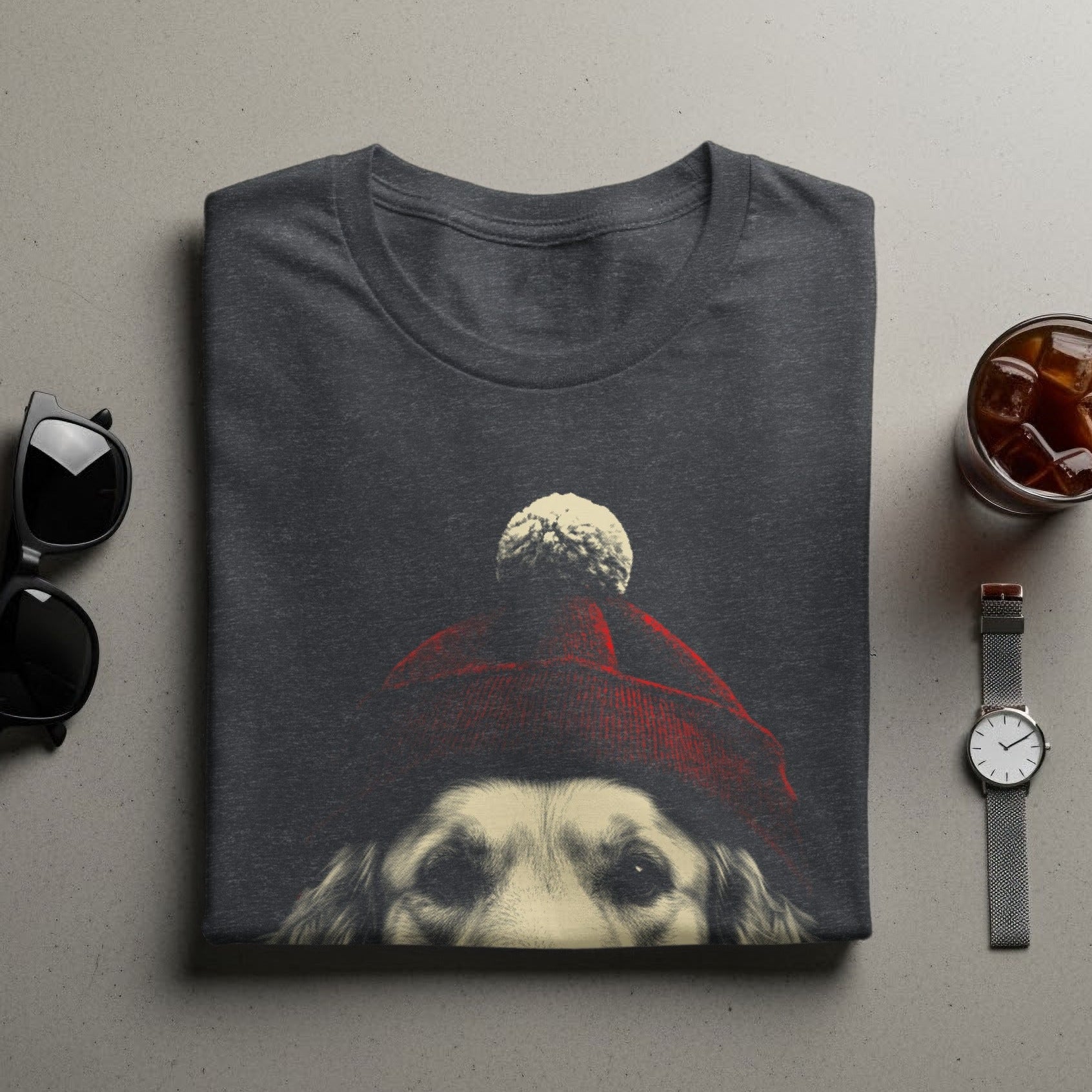 Cozy Canine Wearing Red Knitted Cap T-shirt