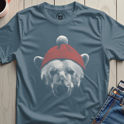 Polar Bear Graphic T-Shirt with Red Hat Design