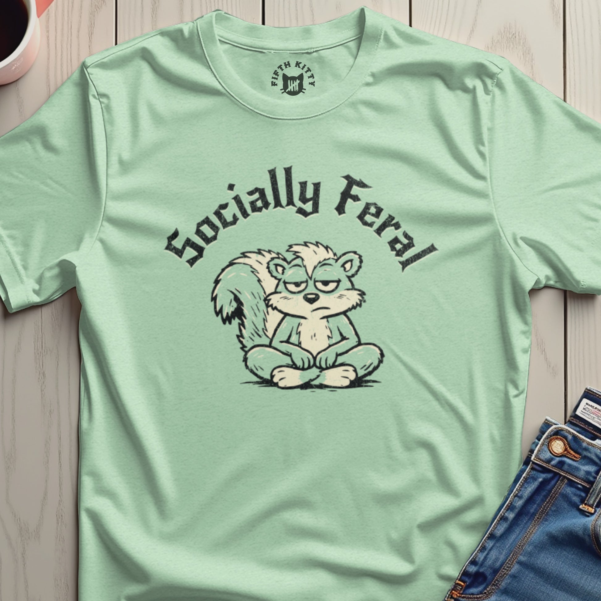 Socially Feral Cat Graphic Tee Shirt for Introverts