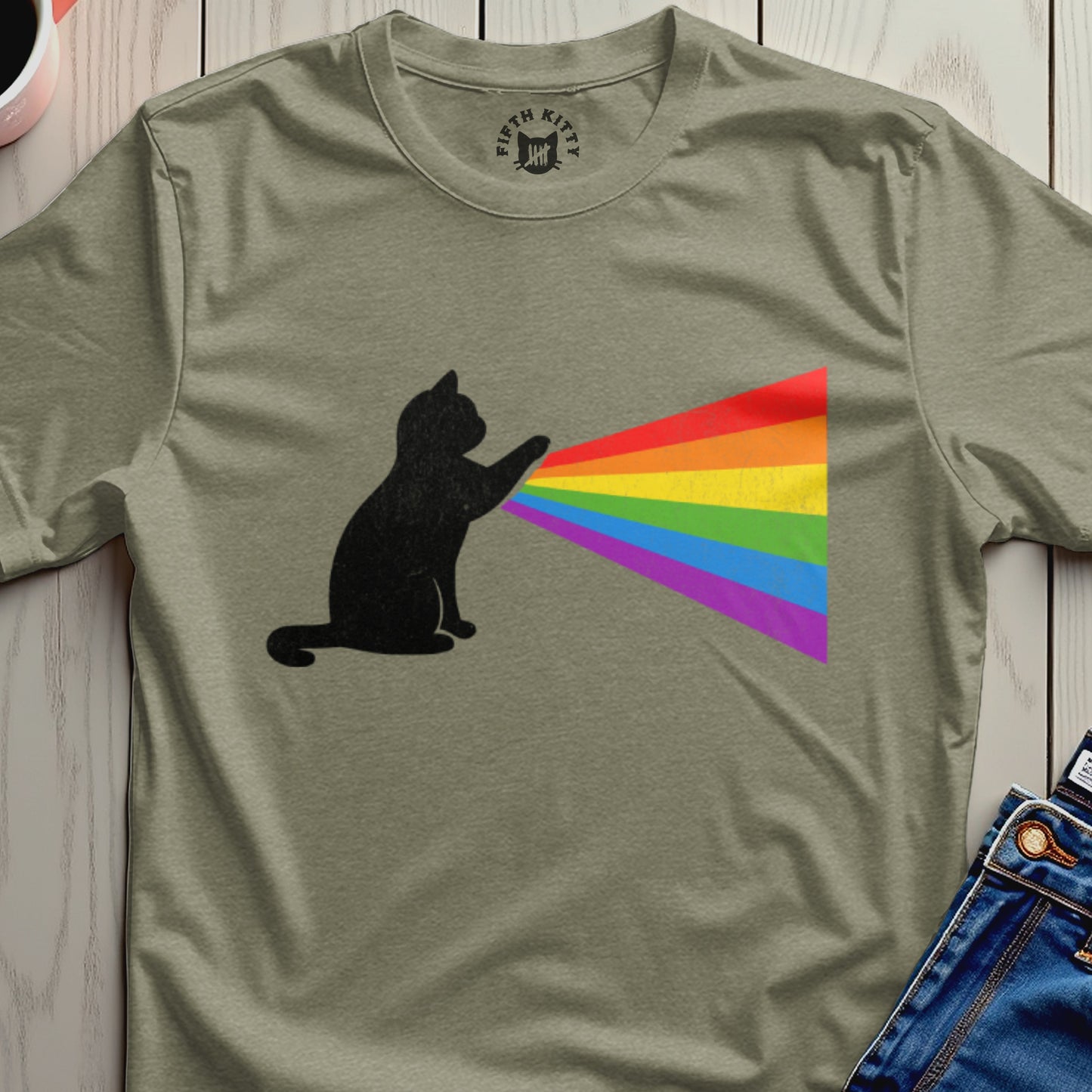 Cat with Rainbow Spectrum Design T-shirt