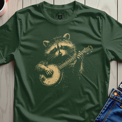 FIFTH KITTY Raccoon Banjo Green T-Shirt product type
