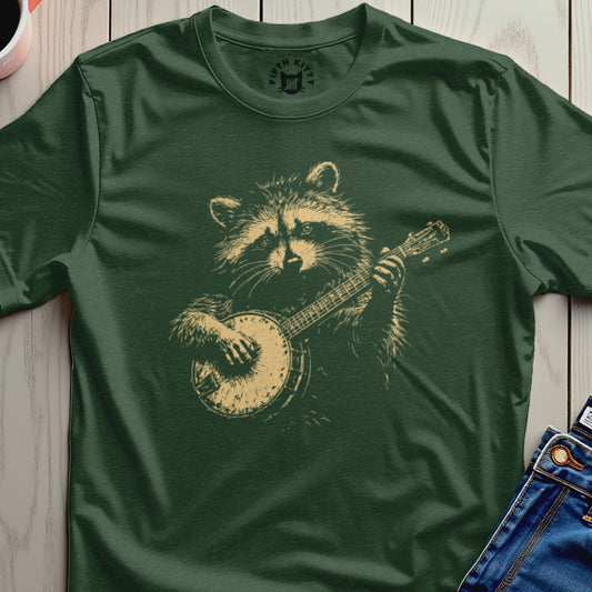 FIFTH KITTY Raccoon Banjo Green T-Shirt product type