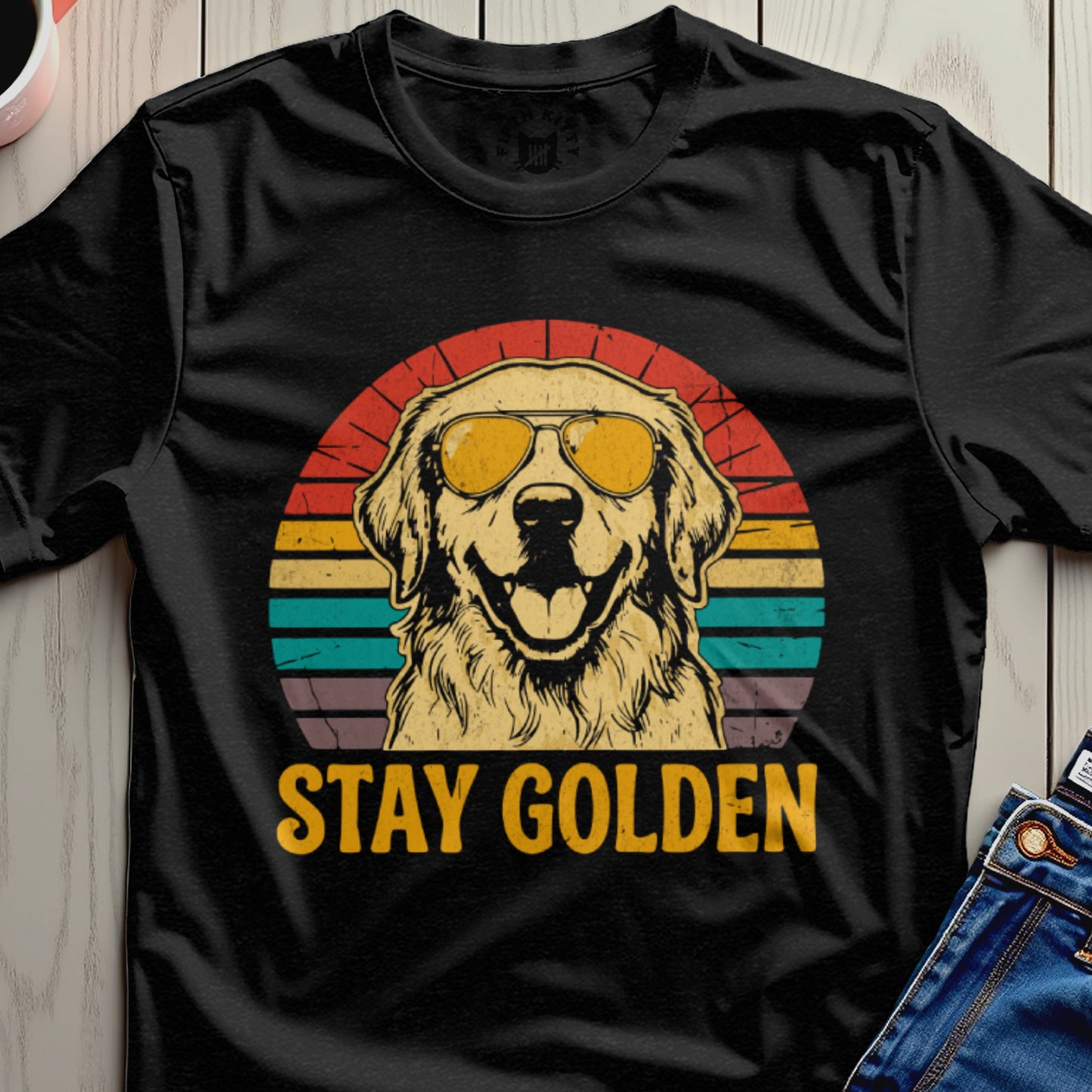 Stay Golden Retro Sunglasses Dog Graphic T-shirt