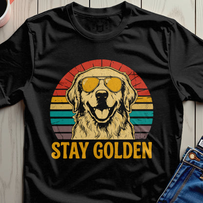 Stay Golden Retro Sunglasses Dog Graphic T-shirt
