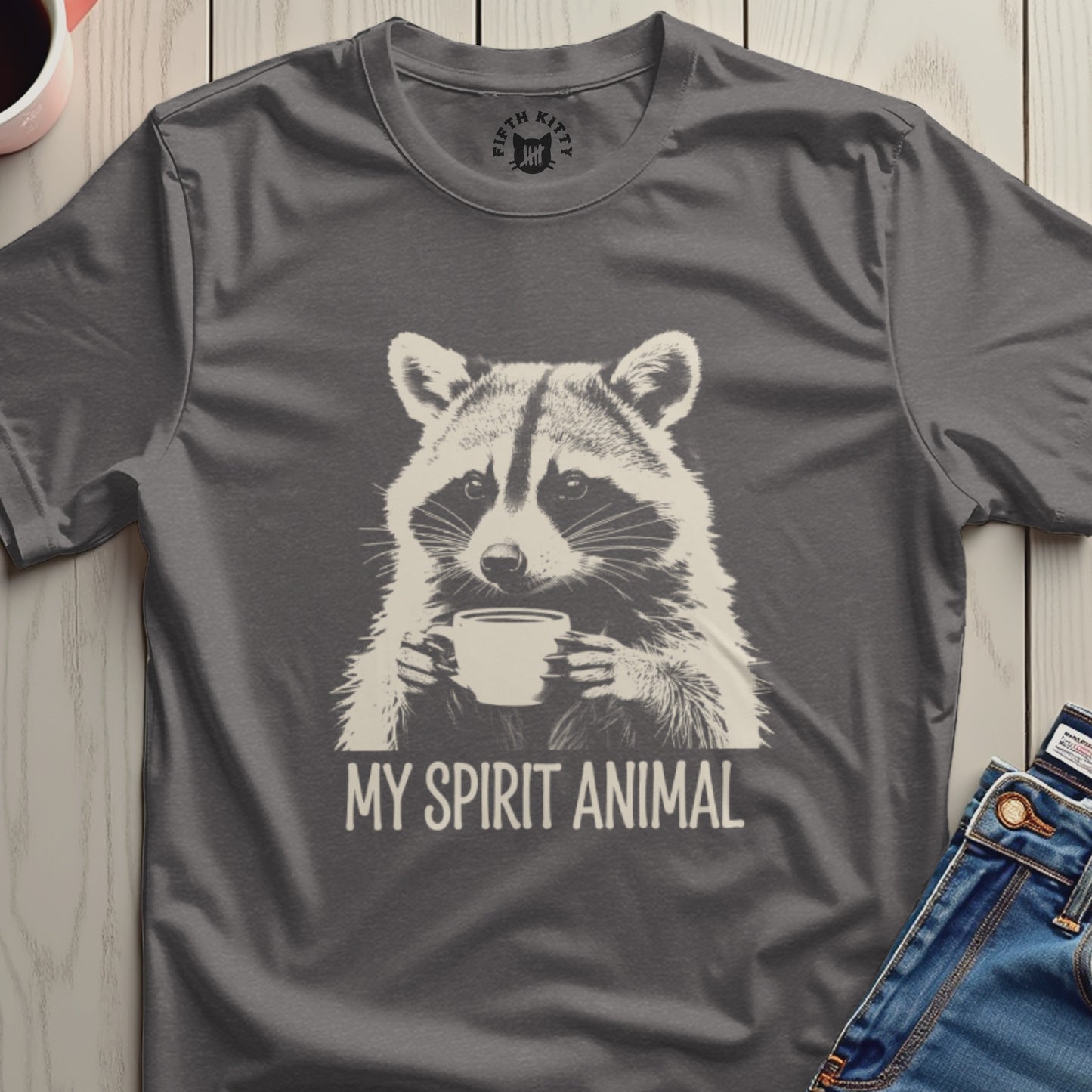 Raccoon Holding Mug My Spirit Animal Graphic Shirt
