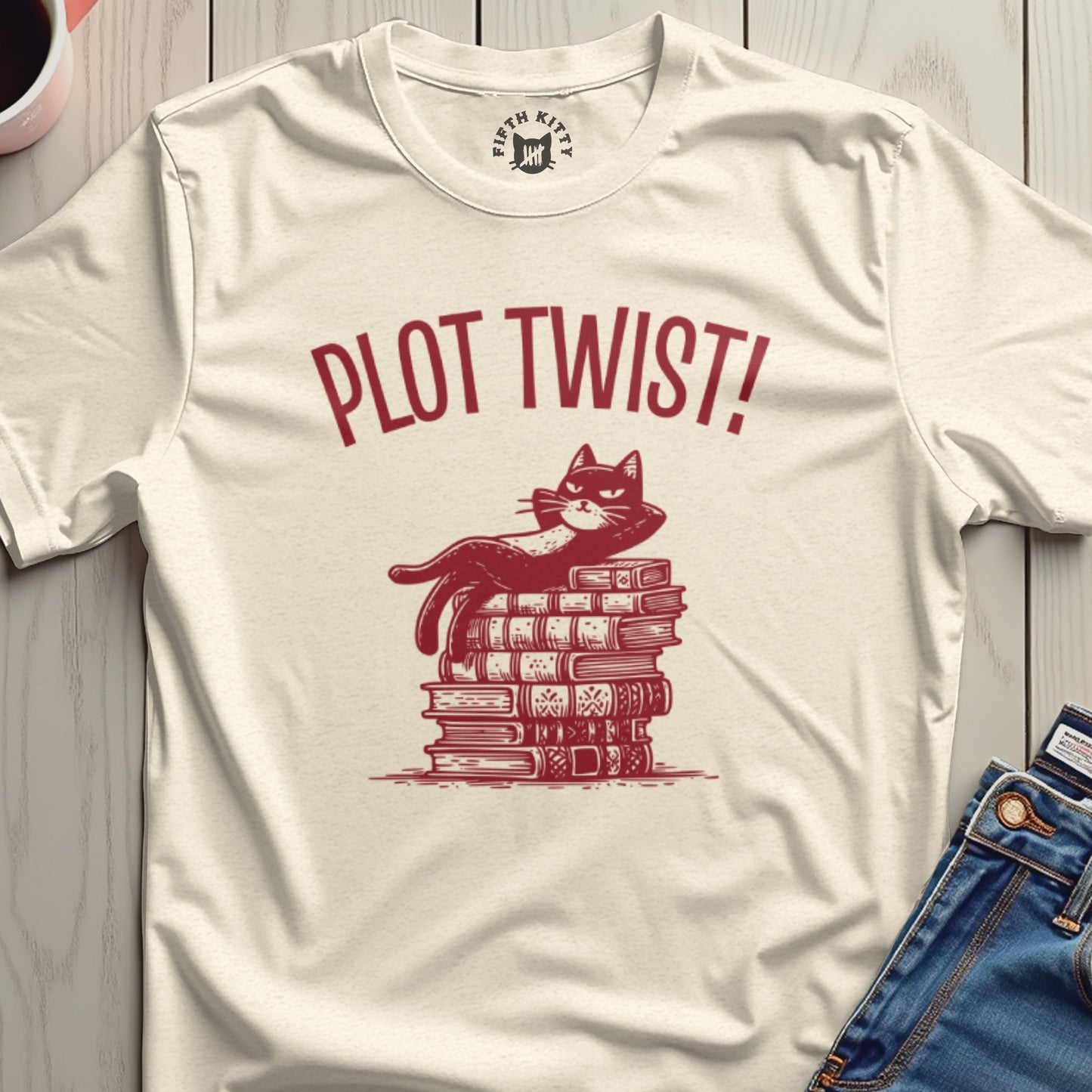 Plot Twist Cat Relaxing on Books Graphic T-Shirt