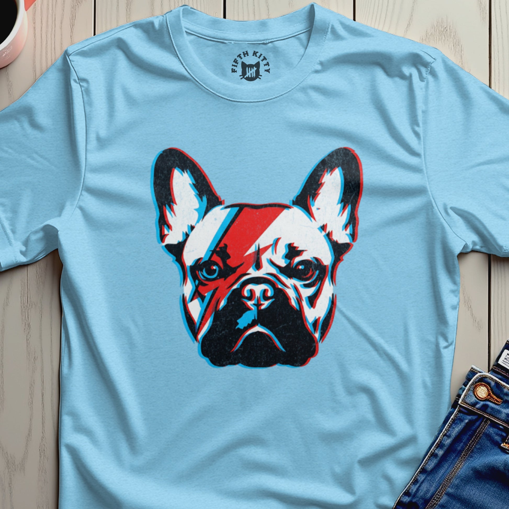 French Bulldog Graphic Design Light Blue T-Shirt