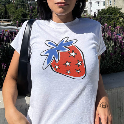 Trendy Strawberry Graphic White T-shirt product