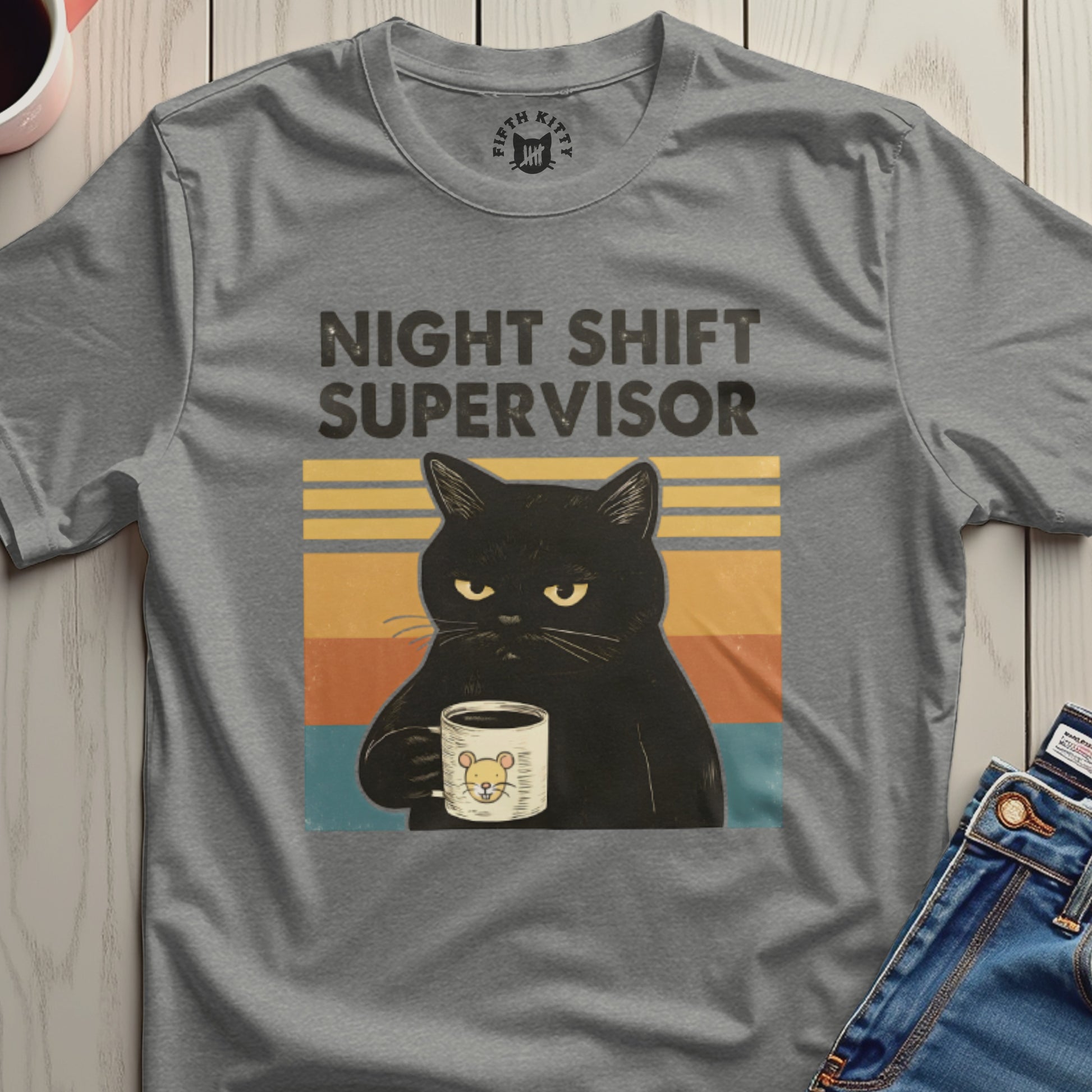 Night Shift Supervisor Cat Mug T-Shirt