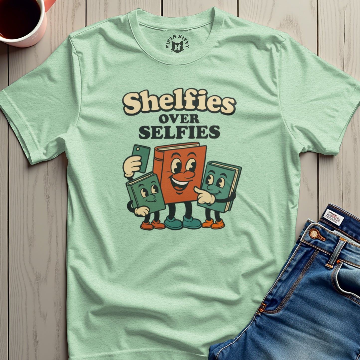 Shelfies Over Selfies Fun Graphic T-Shirt product type