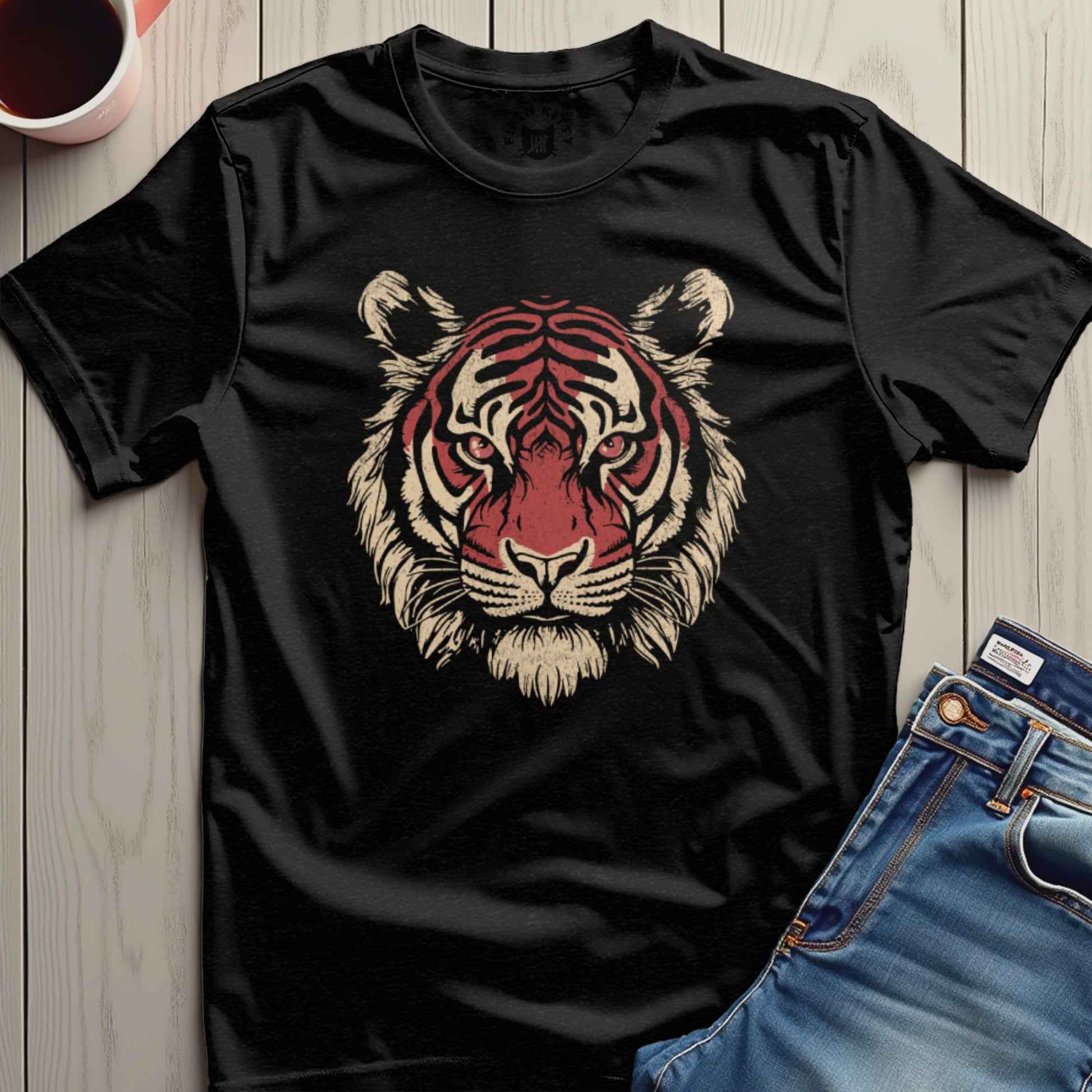 Bold Tiger Face Art on Classic Black Shirt product type