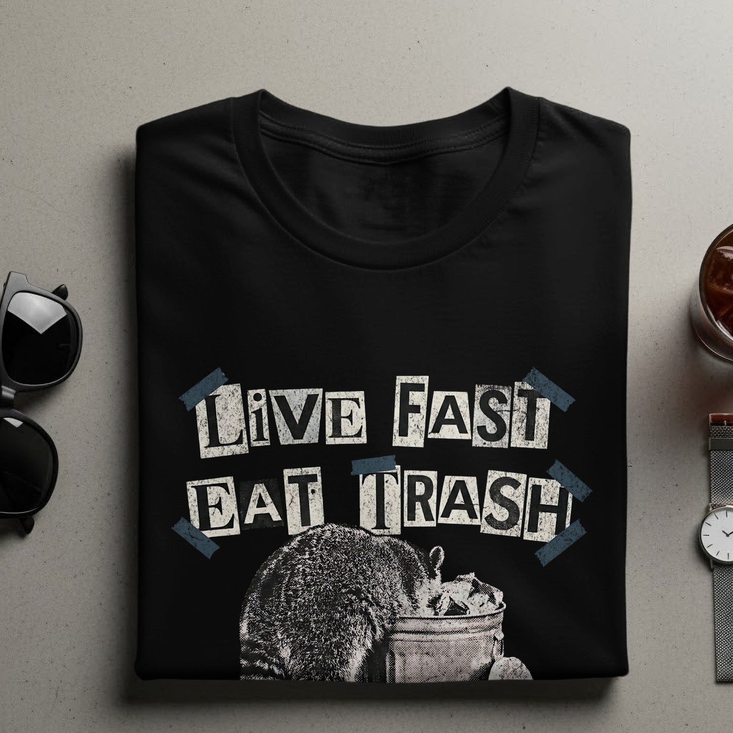 Live Fast Eat Trash Graphic Raccoon T-shirt