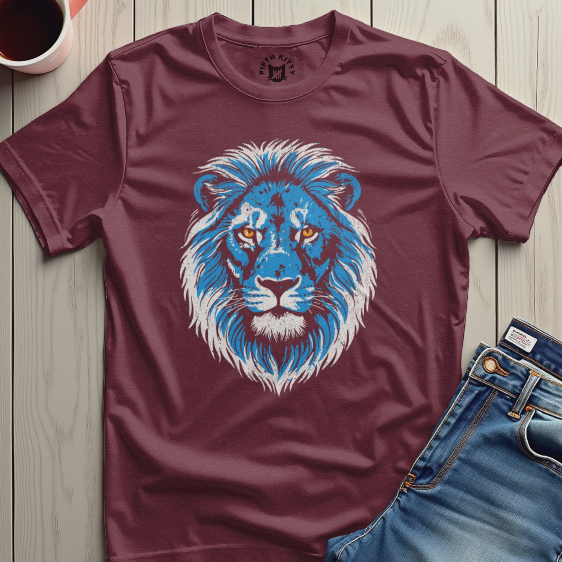 Majestic Blue Lion Graphic on Maroon Shirt product type