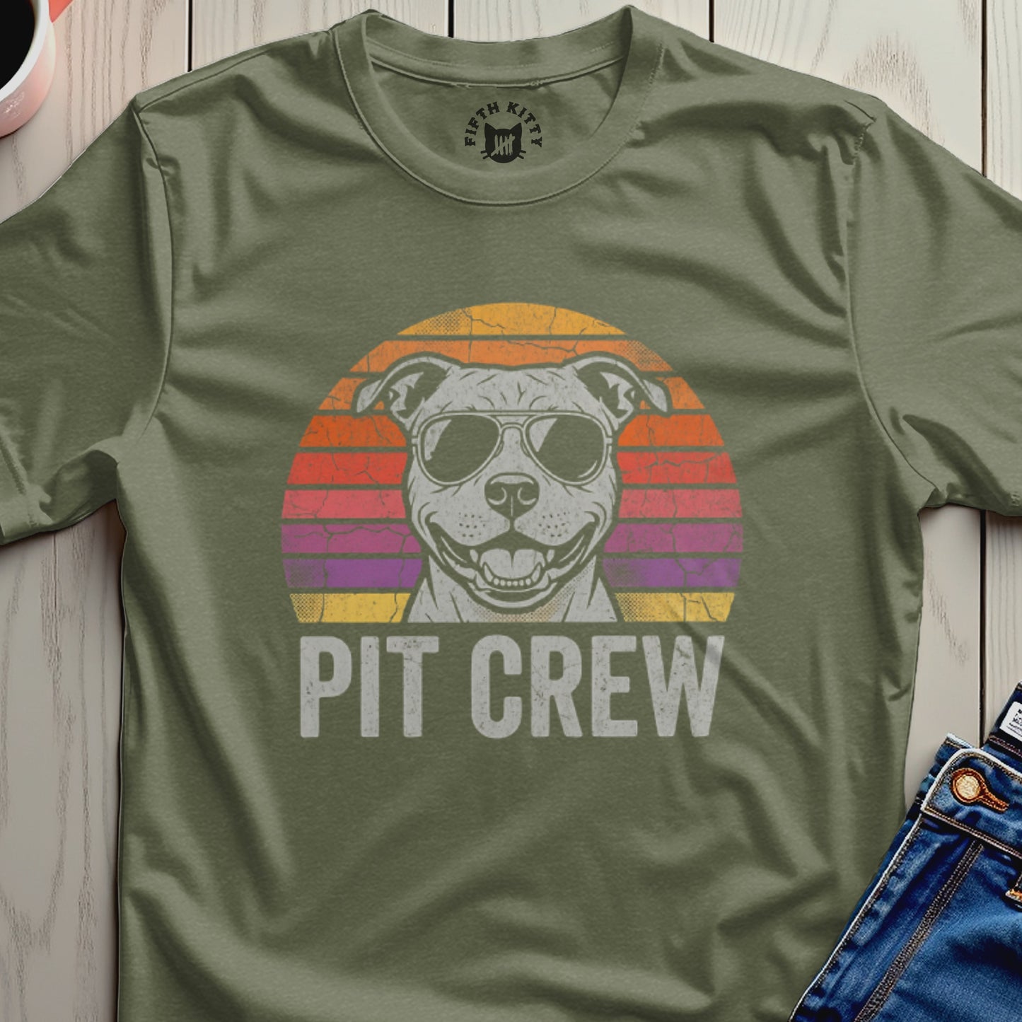 Vintage Style Pit Crew Dog Graphic T-shirt