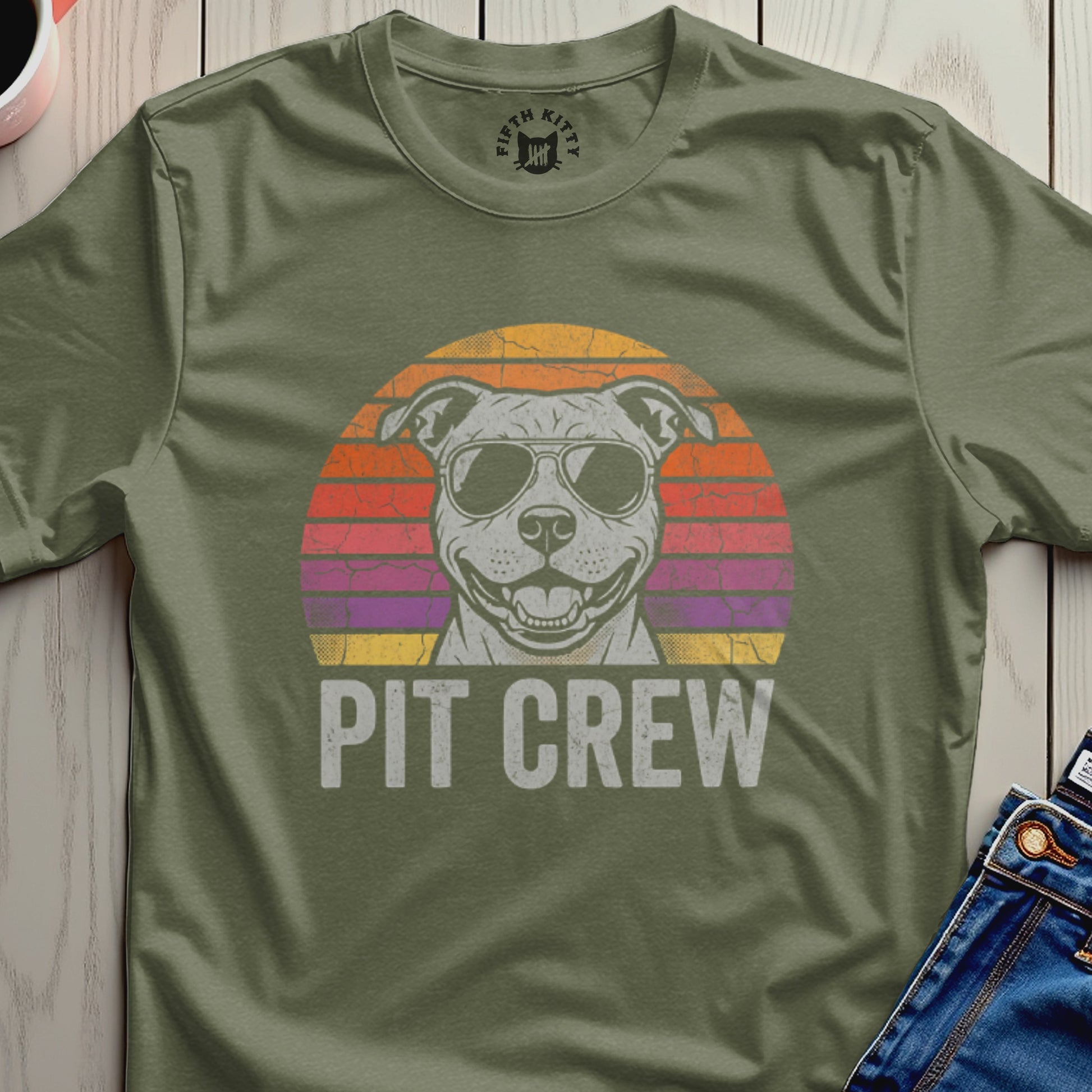 Vintage Style Pit Crew Dog Graphic T-shirt