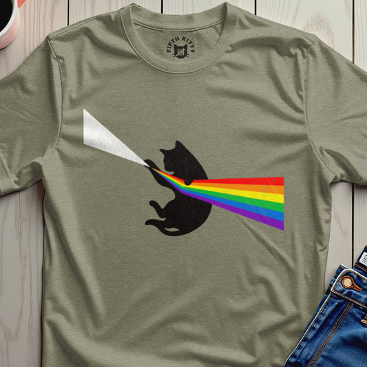 Black Cat with Rainbow Beam Graphic Tee Shirt