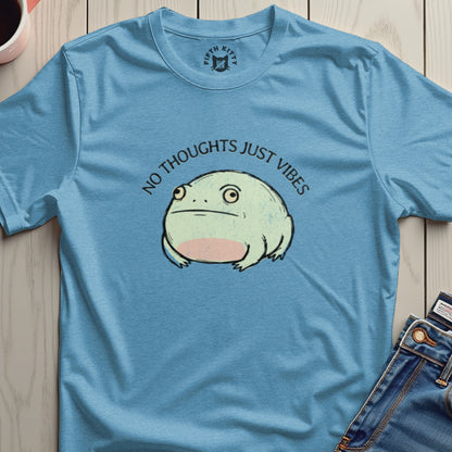 No Thoughts Just Vibes Funny Frog Print T-shirt
