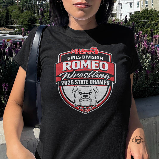 MHSAA Girls Division Romeo Bulldogs 2026 State Champs t-shirt.