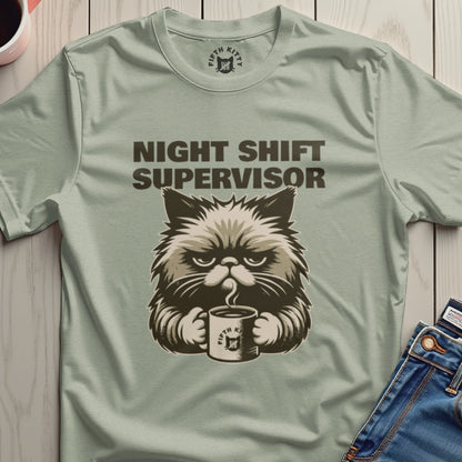 Night Shift Supervisor Cat Graphic T-Shirt Product