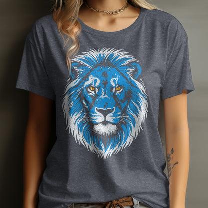 Striking Blue Lion Print on Women's T-Shirt Heather Navy