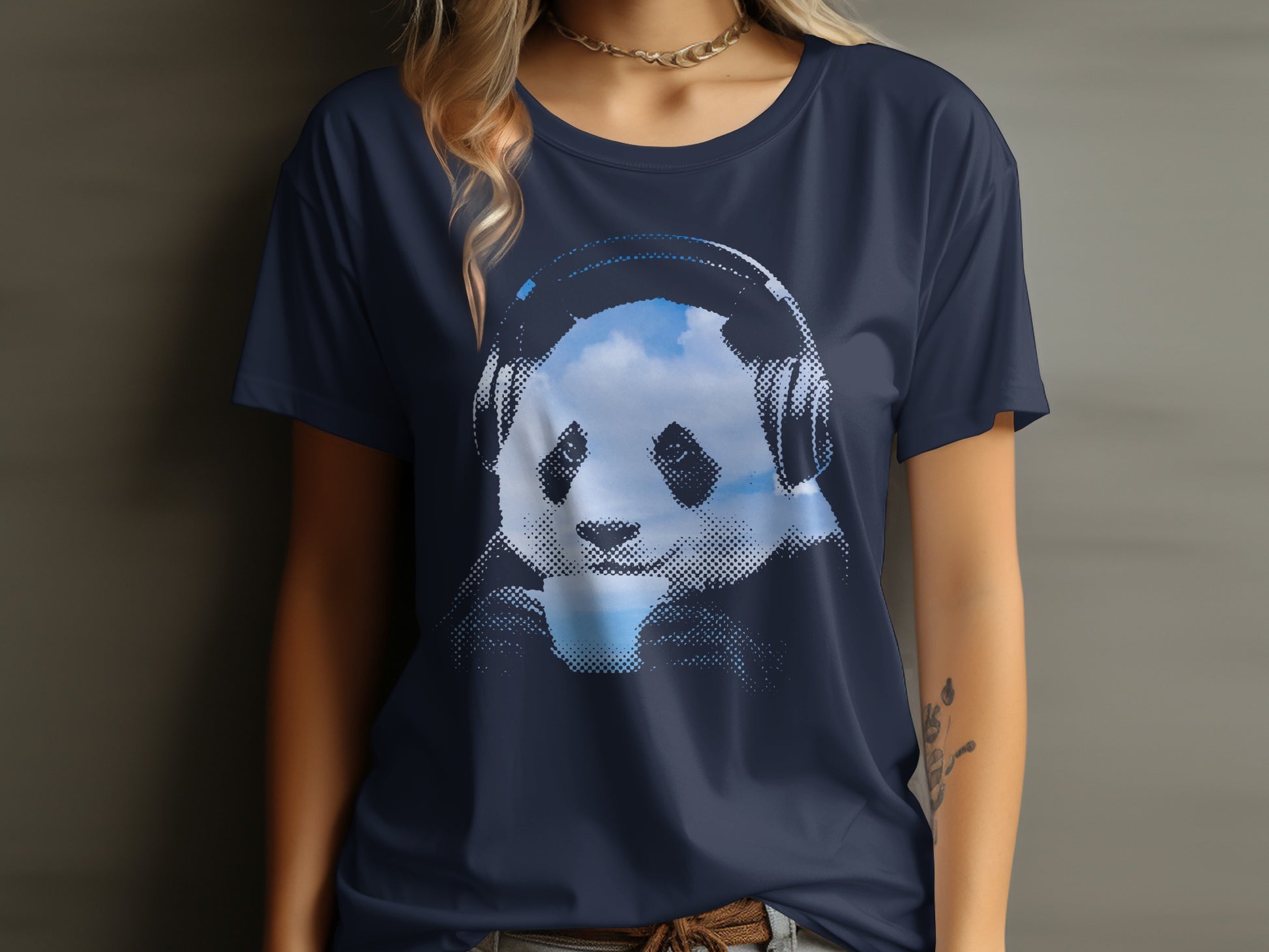 Panda with Headphones Graphic Tee Shirt