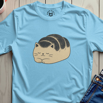 Light blue t-shirt with a cartoon cat loaf of bread graphic and "Fifth Kitty" logo.