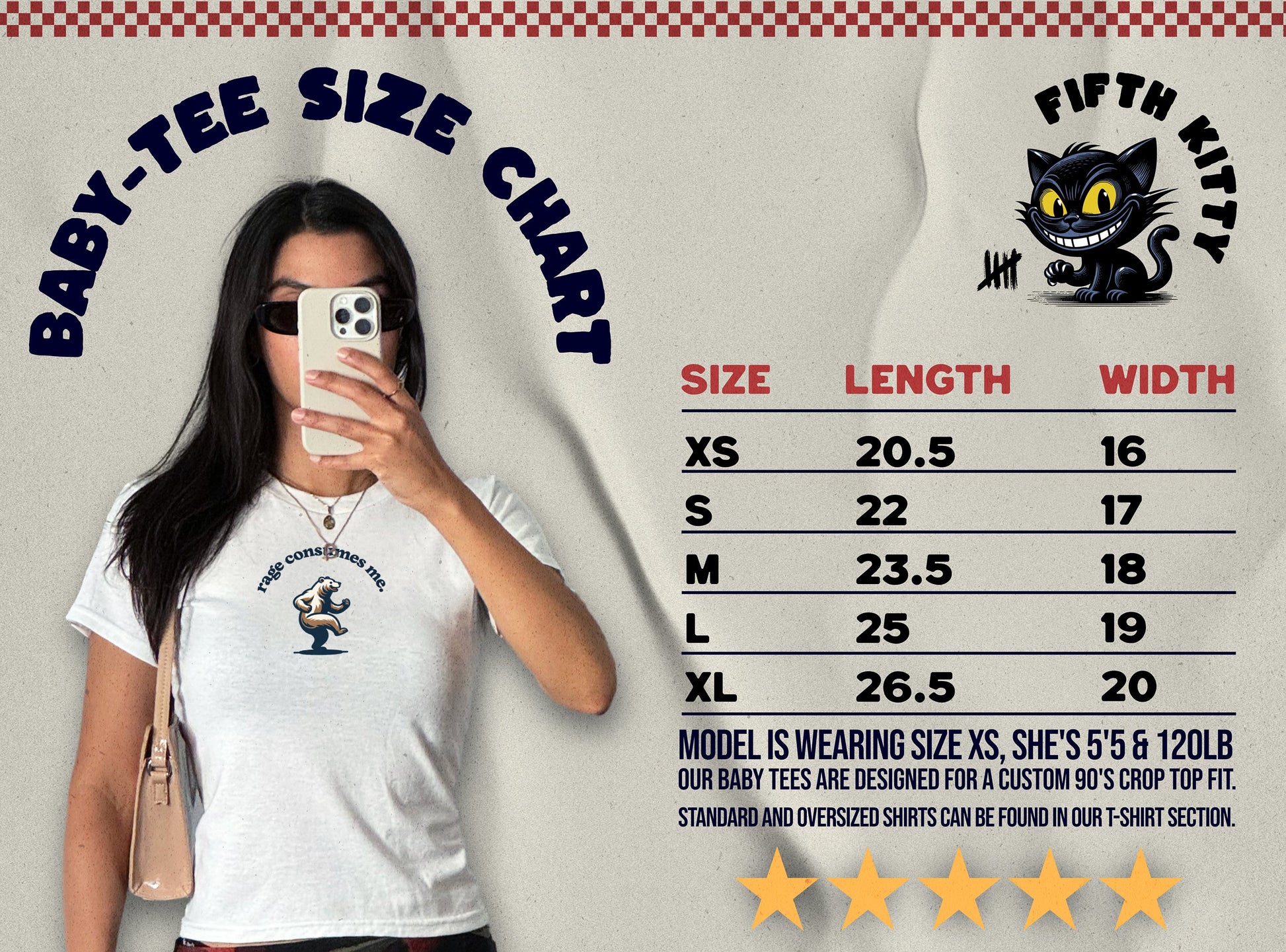 Baby Tee Size Chart White T-Shirt Product