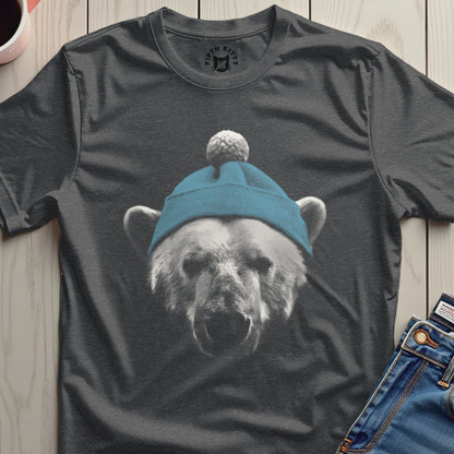 Polar Bear with Blue Beanie Graphic T-Shirt