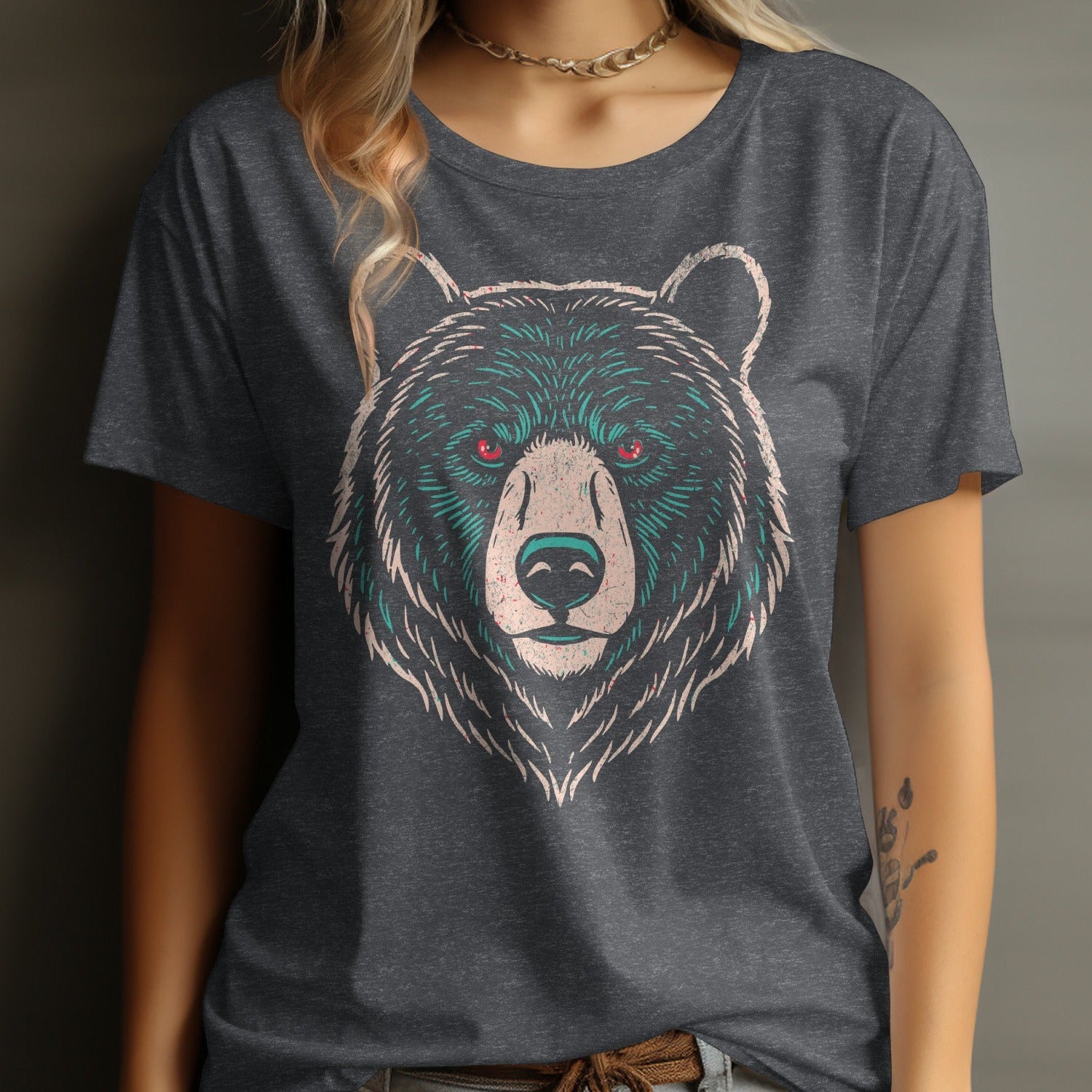 Bear Face Graphic Design Women's T-shirt Dark Heather