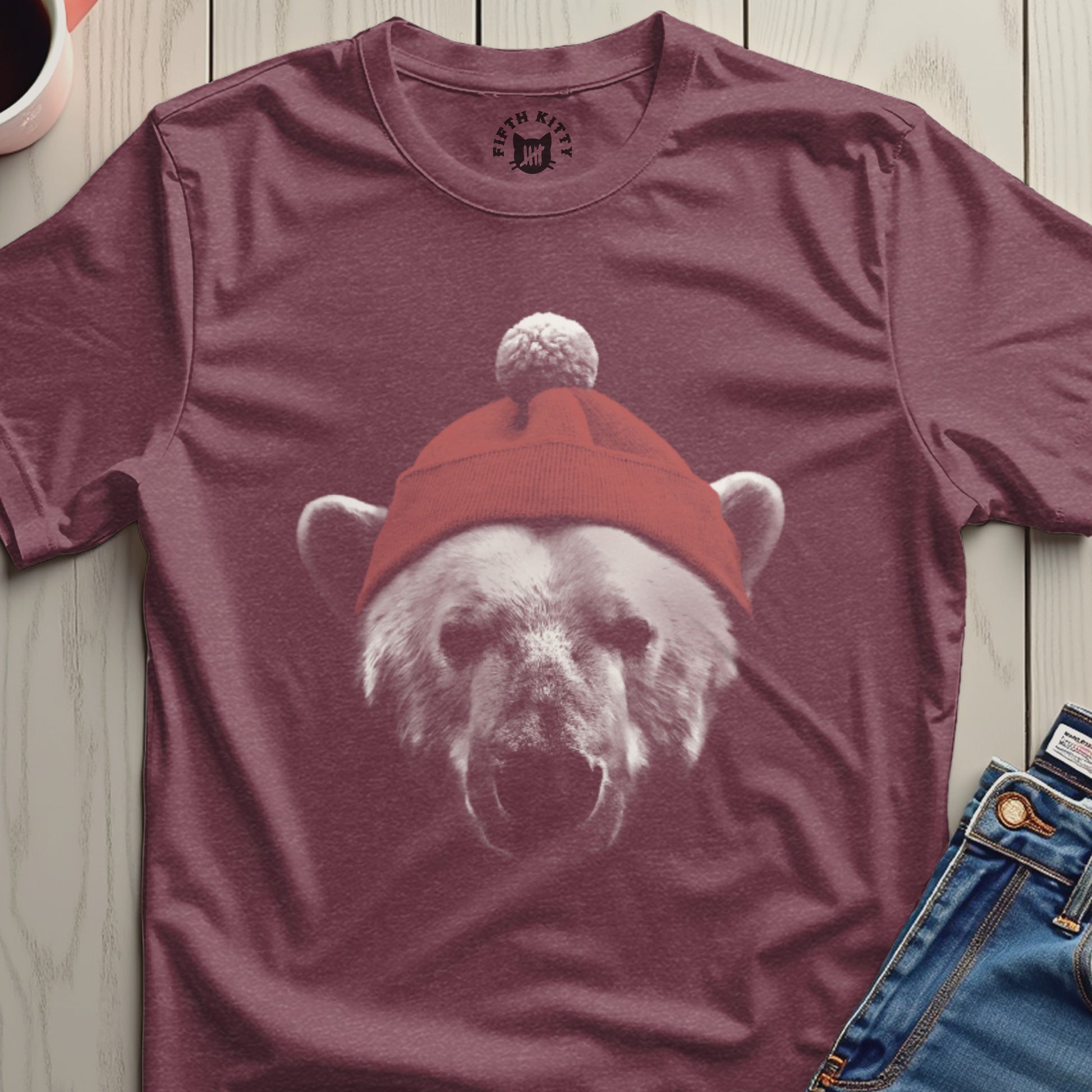Polar Bear with Red Hat Graphic Tee Shirt